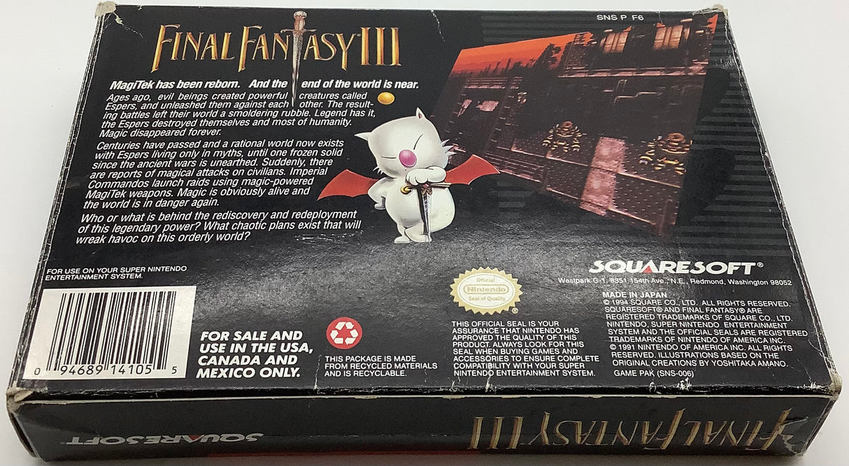 Final Fantasy III Super Nintendo USED *SEE NOTES*