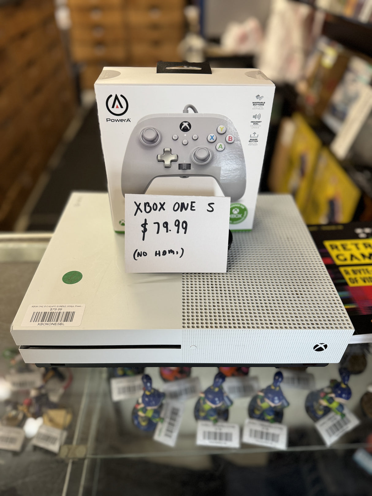 XBOX ONE S CHEAPO BUNDLE (500gb, Power A Controller, Power Cable) NO HDMI CONSOLE LOOSE