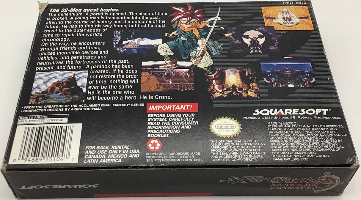 Chrono Trigger Super Nintendo USED *SEE NOTES*