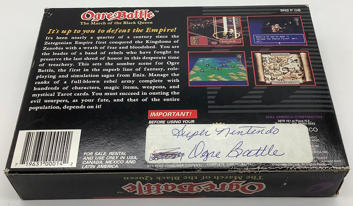 Ogre Battle The March of the Black Queen Super Nintendo USED