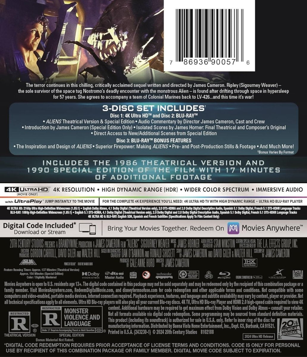 Aliens (4K UHD) w/SLIP - New 4K UHD