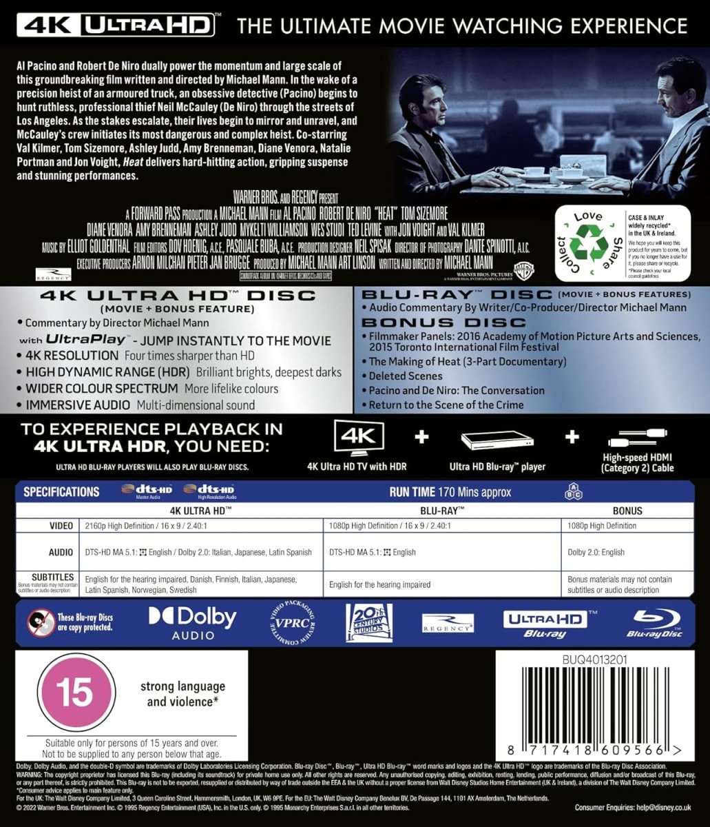 Heat (4K UHD, Region Free/B) w/SLIP - New 4K UHD