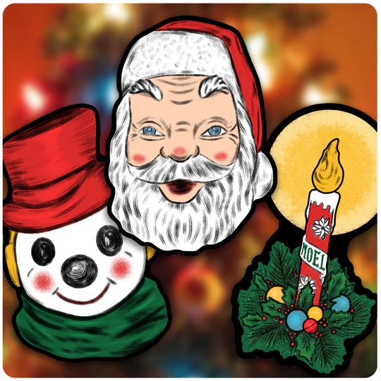 Illuminated Christmas Blowmold Inspired Cutout Set of 3 - Posters/Stickers/Art