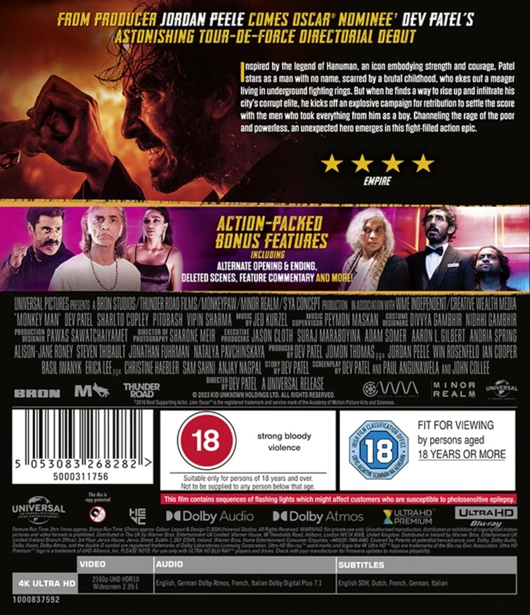 Monkey Man (UK 4K UHD, Region Free) w/SLIP - New 4K UHD