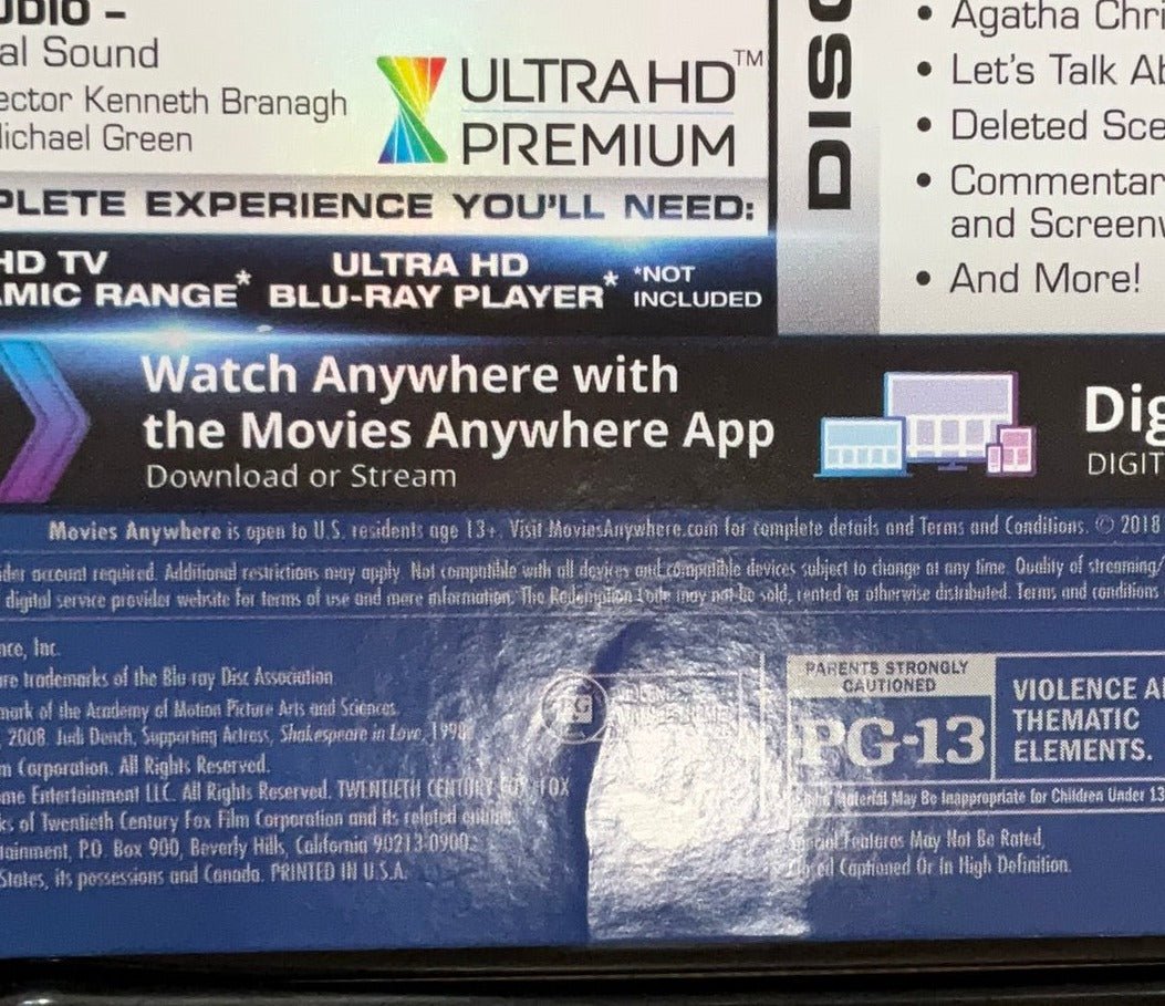 Murder On The Orient Express (4K UHD) W/ SLIP USED *SEE NOTE*