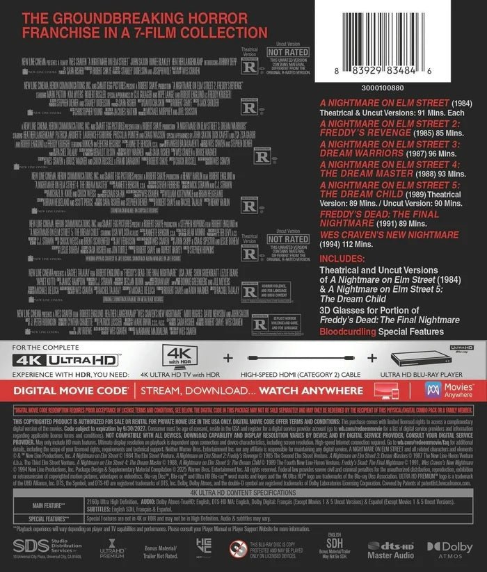 PRE - ORDER - A Nightmare on Elm Street: 7 - Film Collection (4K UHD) - New 4K UHD
