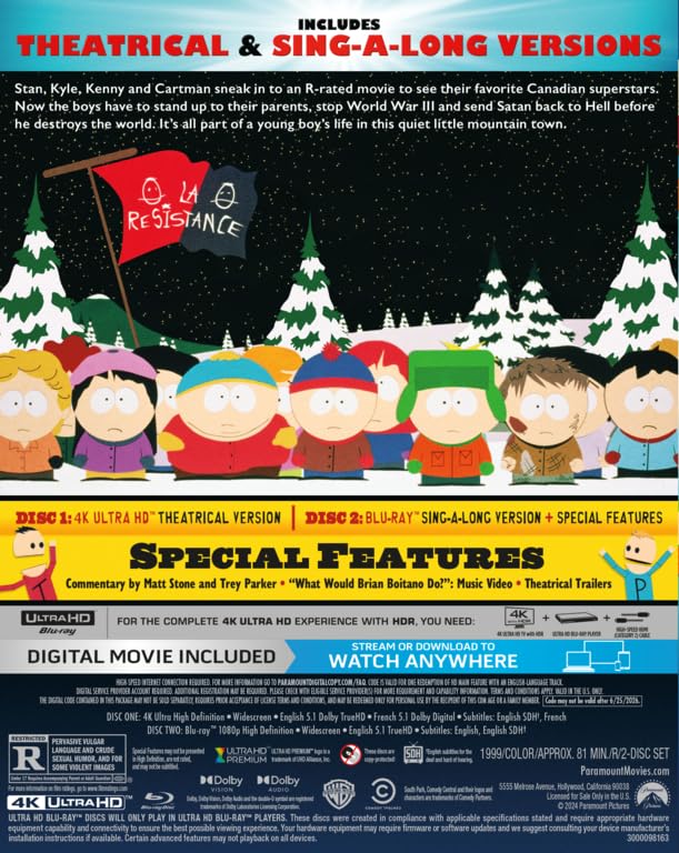 South Park: Bigger, Longer & Uncut (4K UHD) w/SLIP - New 4K UHD