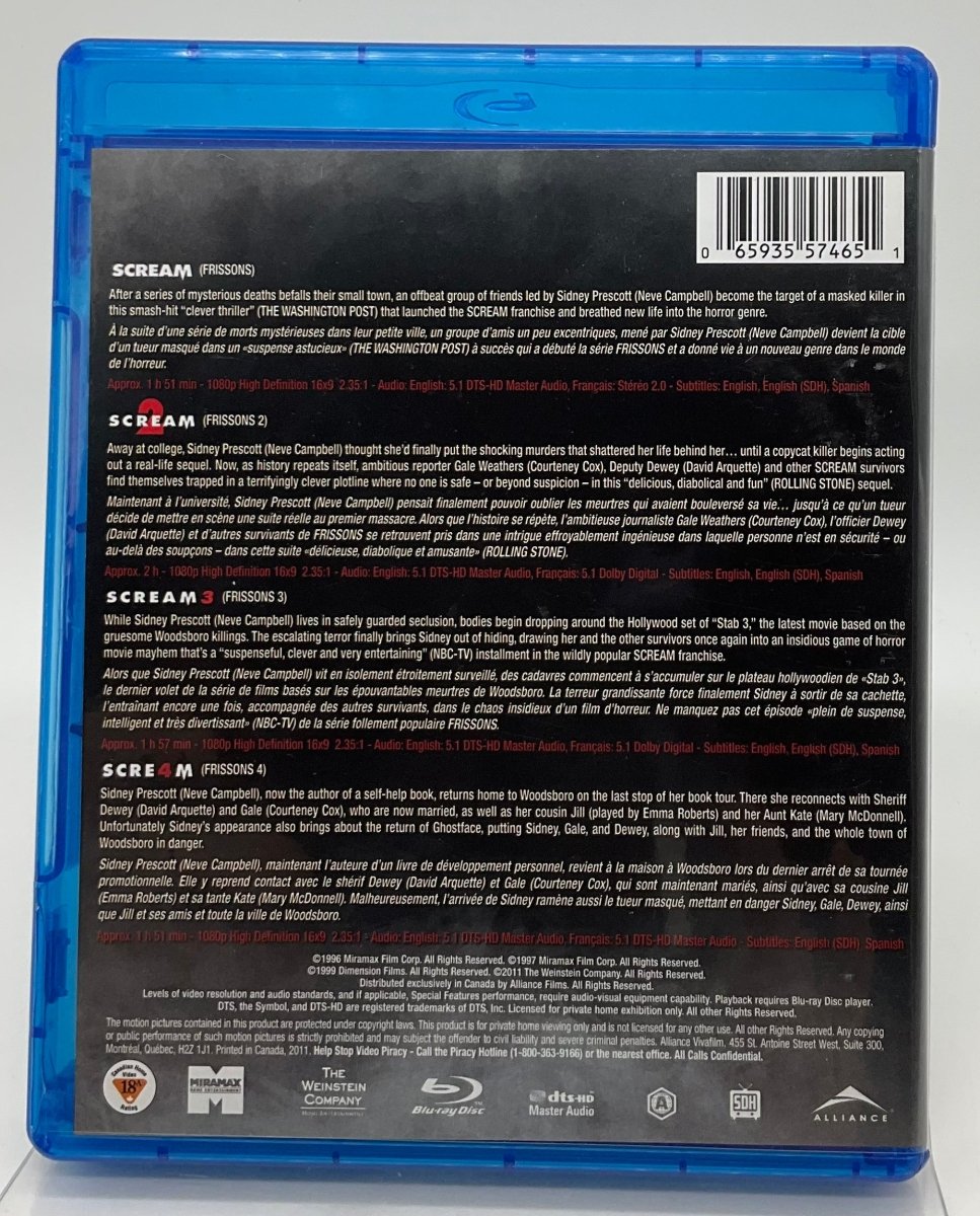 The Complete Scream Collection (Scream 1 - 4) *See Note / Photos* USED - Used Blu - Ray