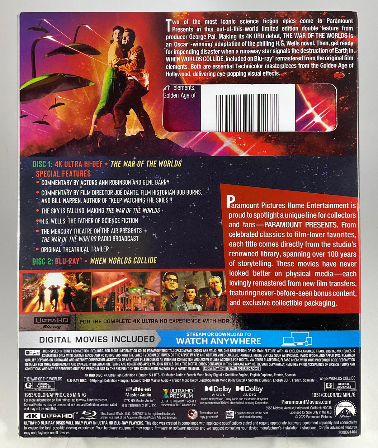 The War of the Worlds / When Worlds Collide w/ SLIP (4K UHD, Limited Edition) USED