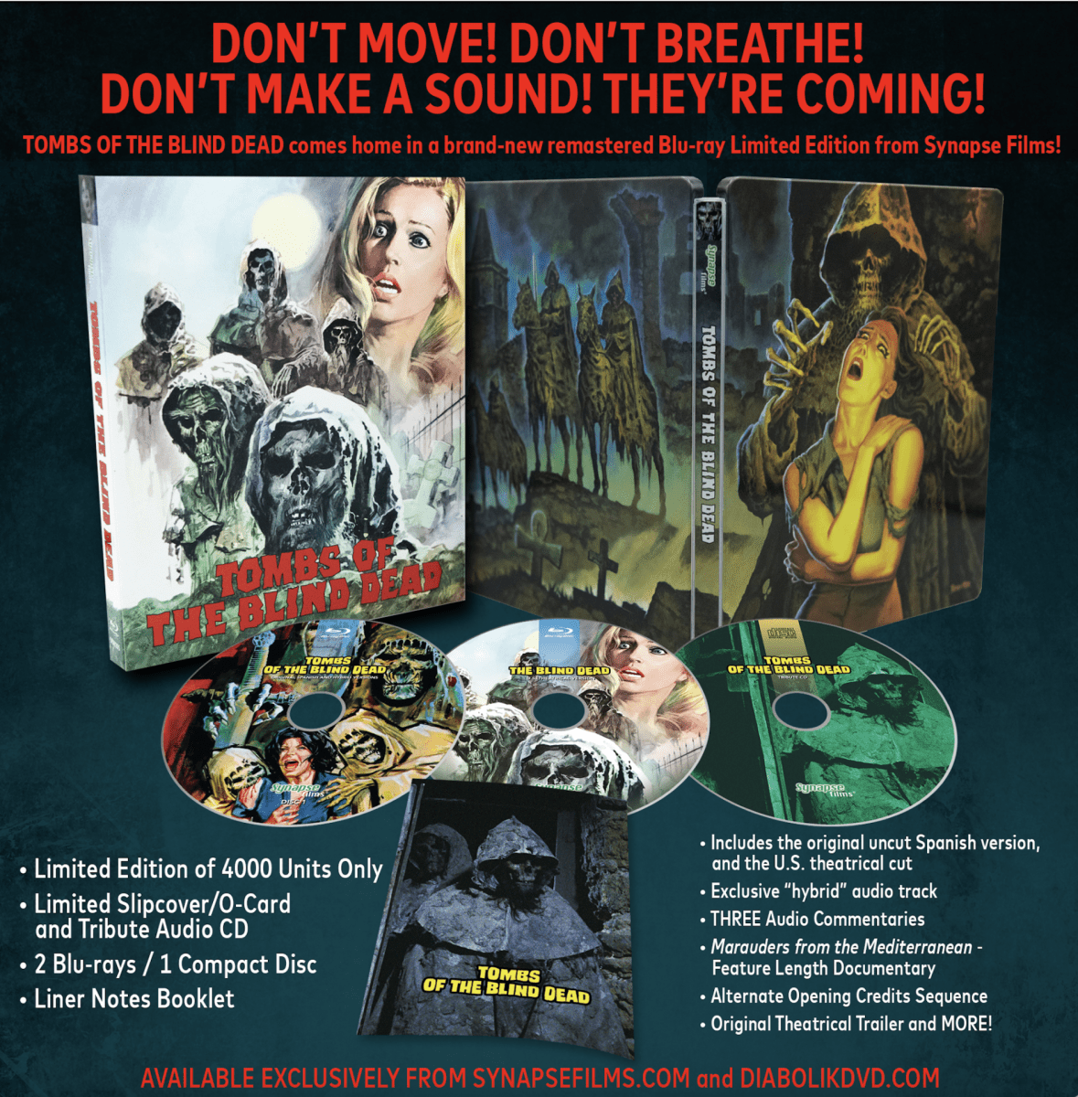 Tombs of the Blind Dead (3 Disc Limited Edition Steelbook) w/SLIP *one per customer - New Blu - Ray
