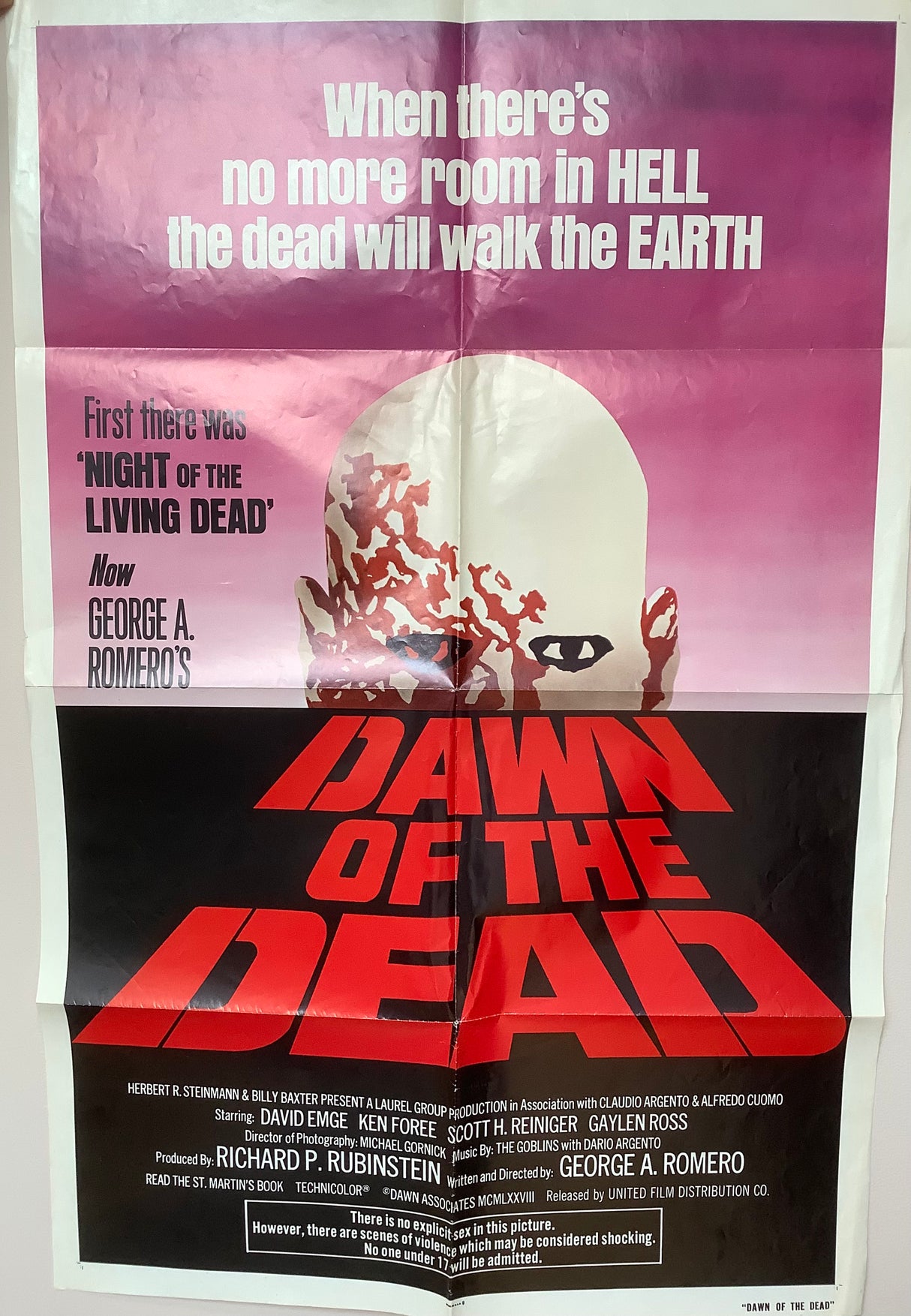 DAWN OF THE DEAD - Original 1 sheet vintage movie poster (Red Lettering)