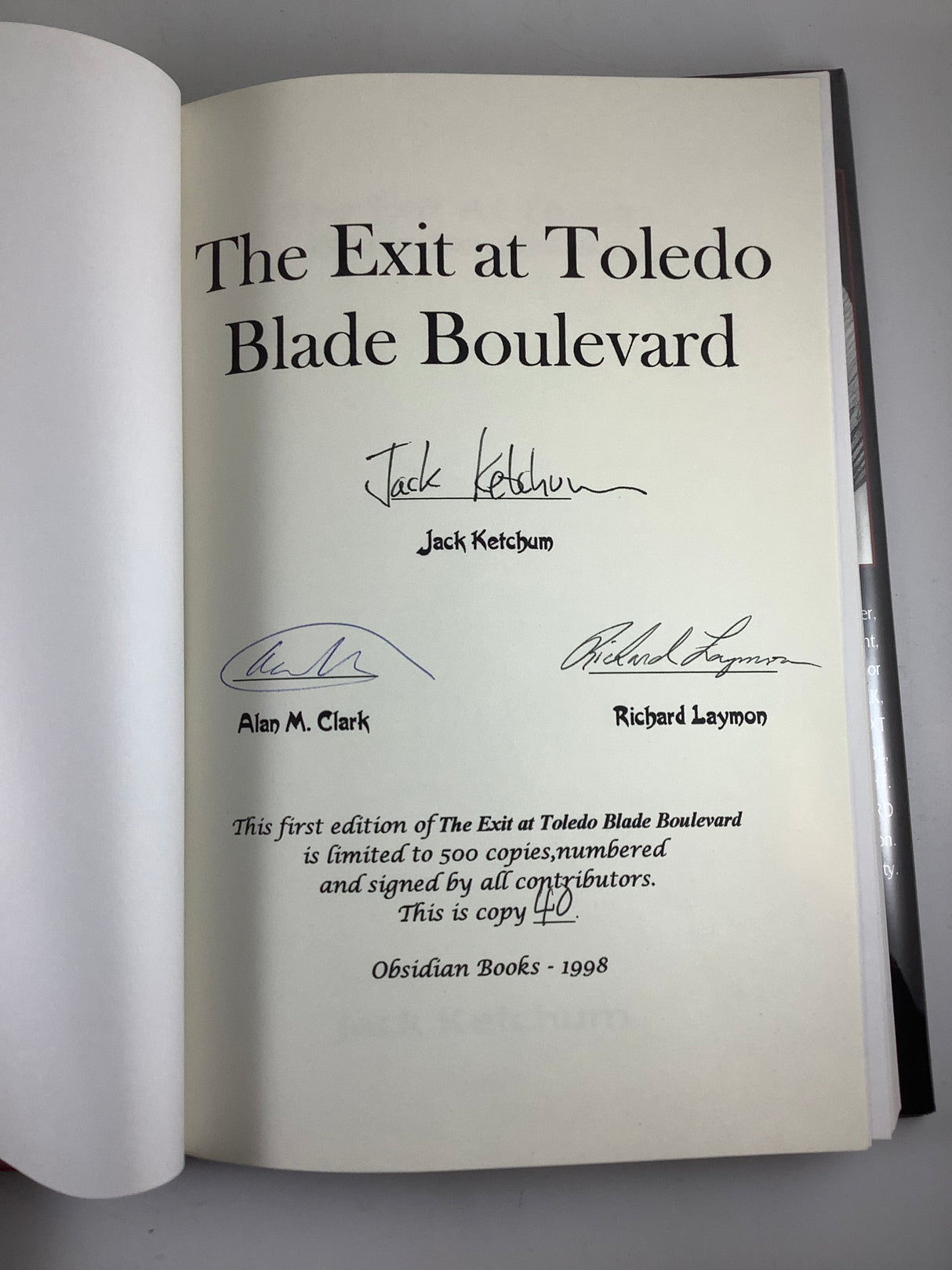 The Exit at Toledo Blade Boulevard - Jack Ketchum (Obsidian Press, Hardcover) SIGNED USED