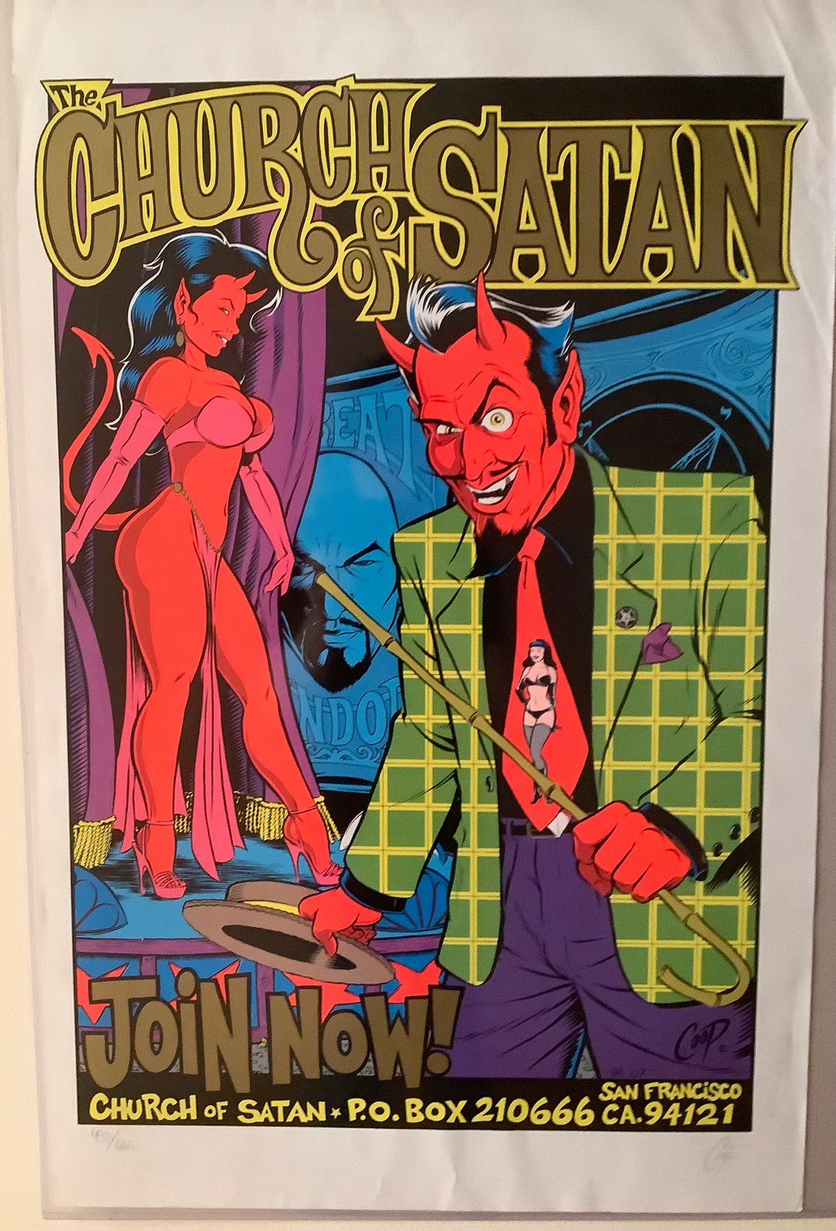 Coop - 1996 - Church of Satan Poster (Gold) 22.5 x 35 #493/666 LOCAL PICK-UP ONLY