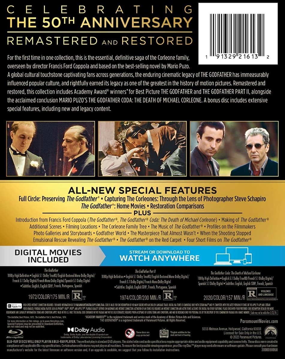 The Godfather Trilogy (50th Anniversary Collector's Edition) w/SLIPCASE - New Blu - Ray