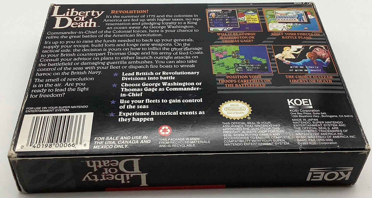 Liberty or Death Super Nintendo USED
