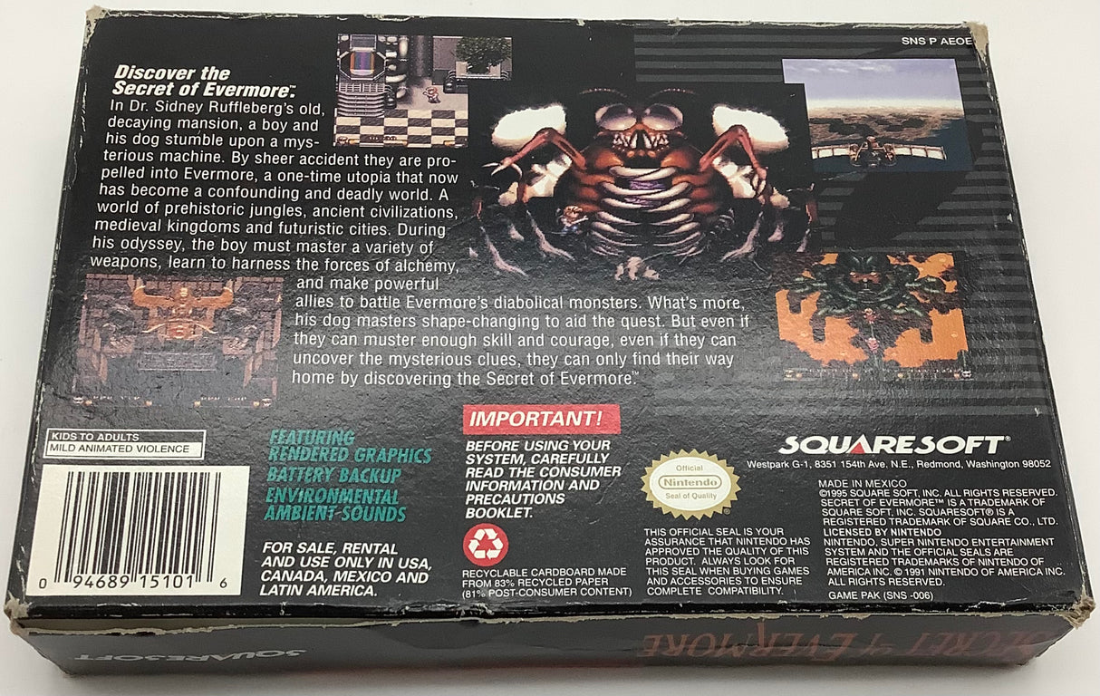 Secret of Evermore Super Nintendo USED