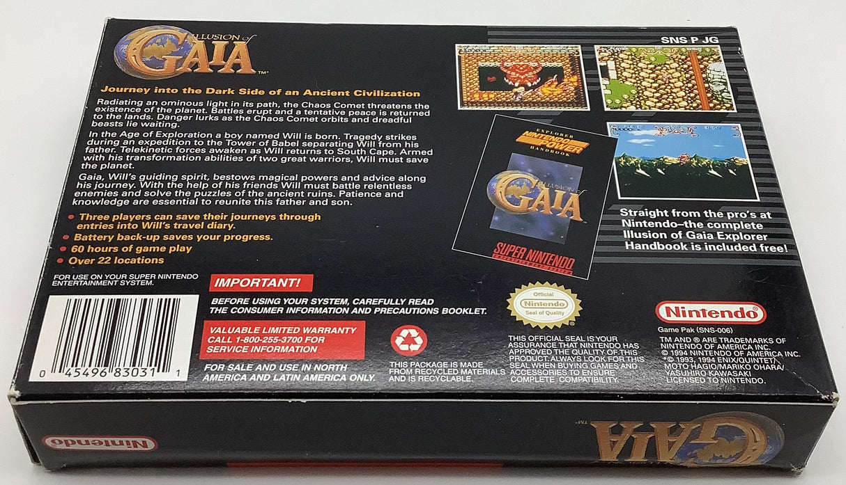 Illusion of Gaia [NO MANUAL] Super Nintendo USED