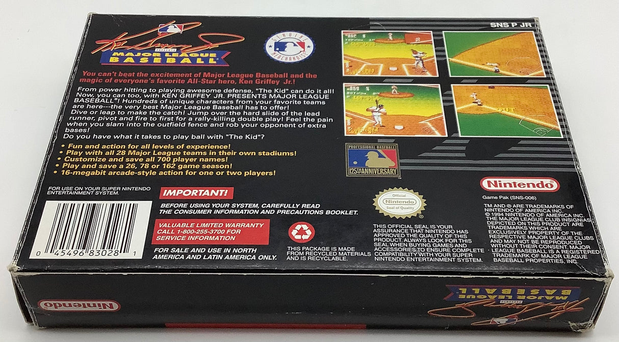 Ken Griffey Jr Major League Baseball [NO MANUAL] Super Nintendo USED
