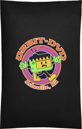 Black 20x36 cotton-blend pillowcase featuring a green Frankenstein-style TV character graphic with orange and purple rings.