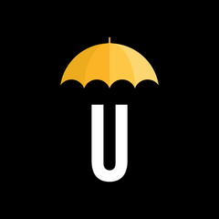 Yellow umbrella icon with a white 'U' on a black background