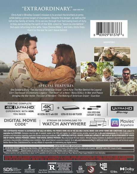 American Sniper (4K UHD) w/SLIP *see note - New 4K UHD