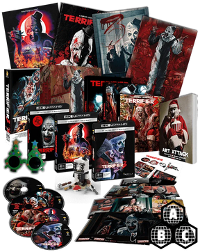 Art Attack: Terrifier Collector's Edition Box Set (4K UHD, 4 Movies + Slipcases + Book + Brick Set + VHS + Sunglasses, Region Free) *see note