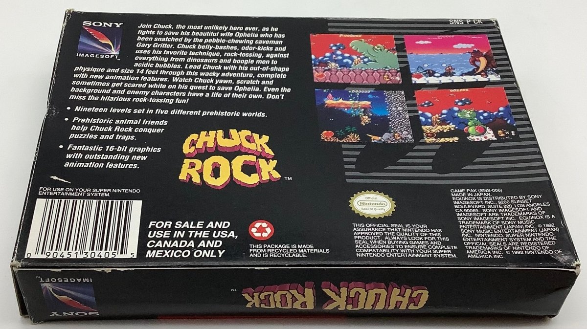 Chuck Rock [NO MANUAL] Super Nintendo USED - Video Games - Nintendo SNES