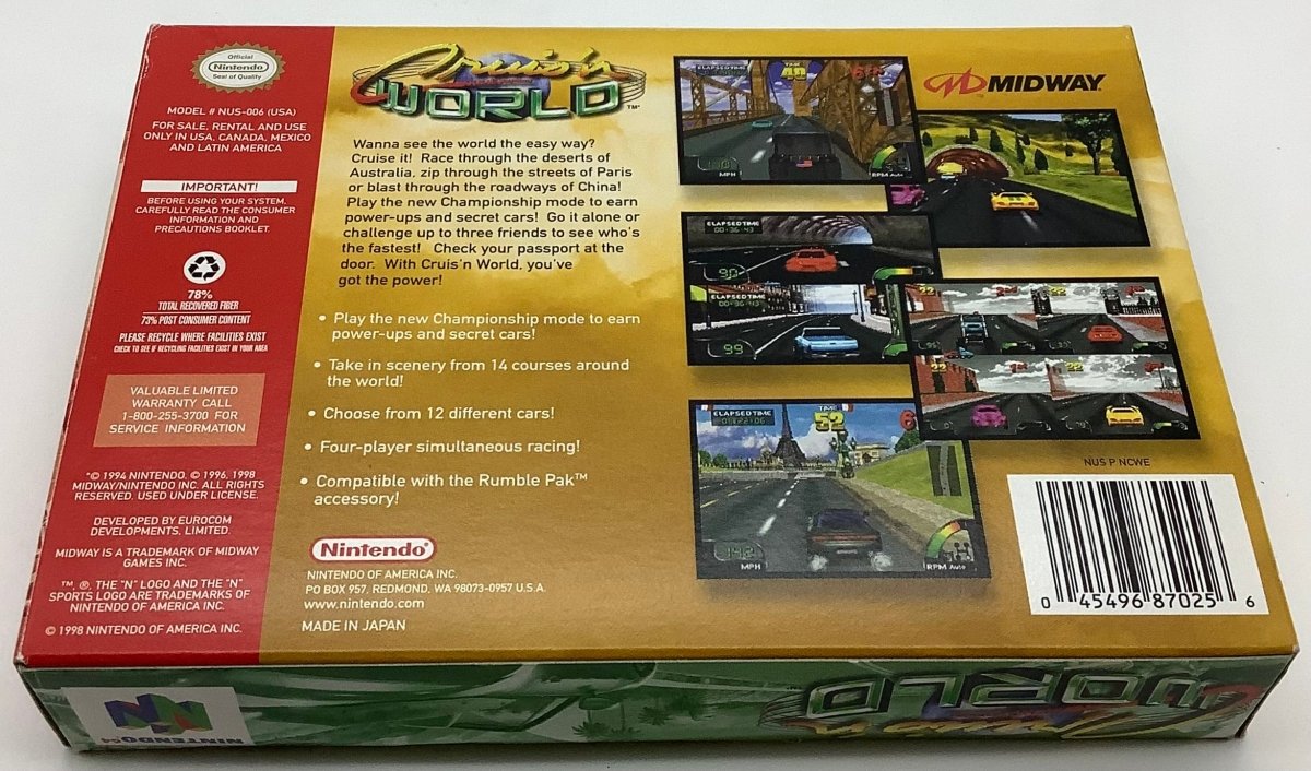 Cruis'n World Nintendo 64 USED - Video Games - Nintendo 64