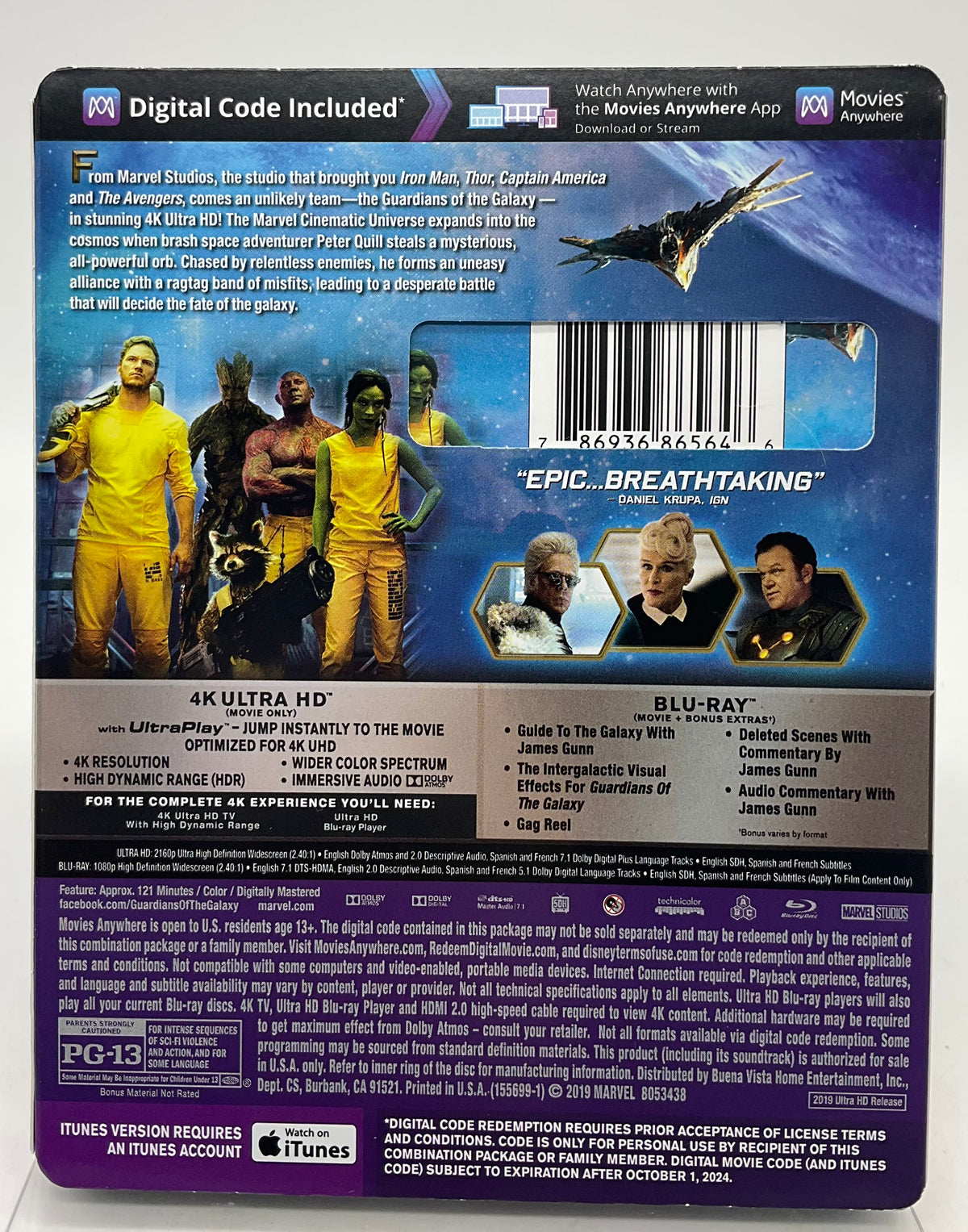 Guardians Of The Galaxy (4K UHD) w/SLIP USED