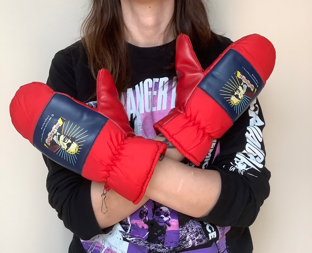 Max Headroom Puffy Red Mittens SIZE SMALL USED