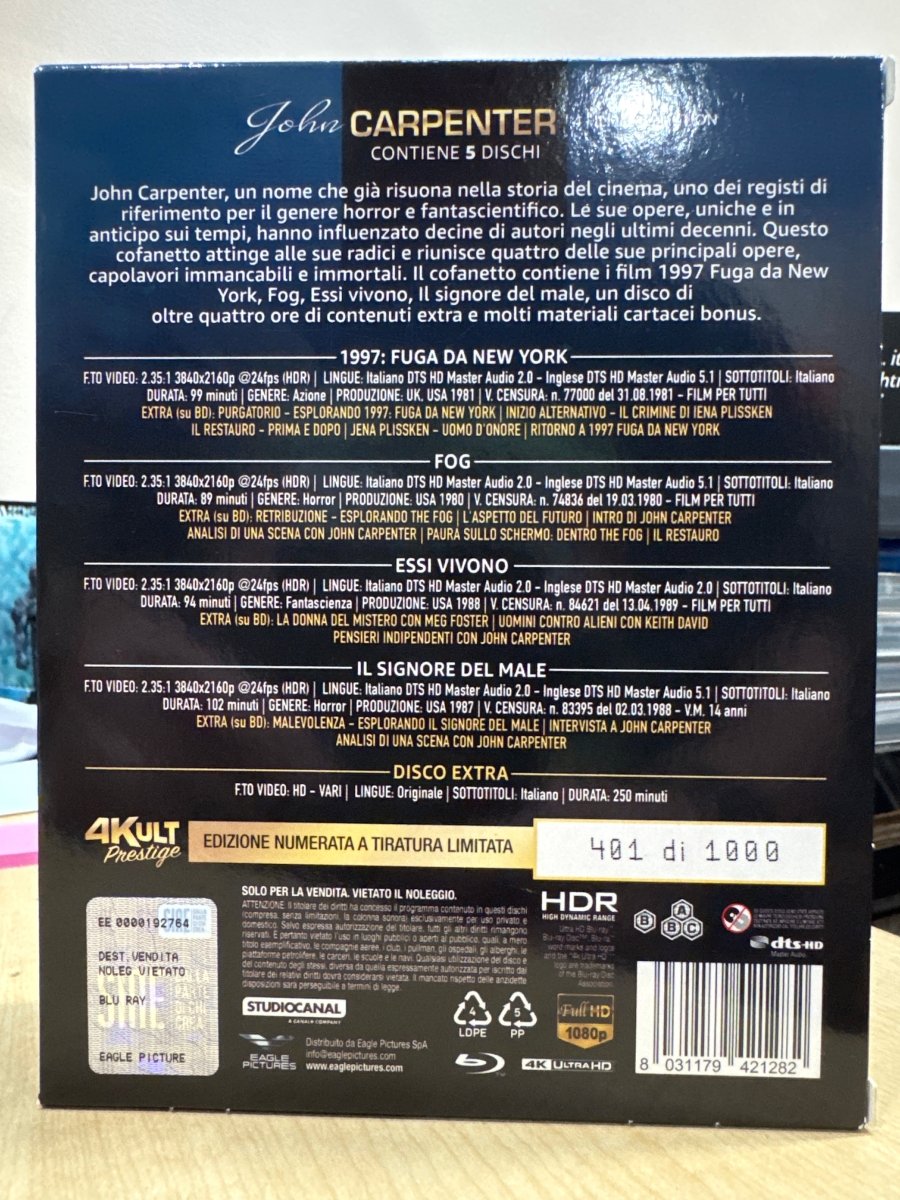 John Carpenter: 4Kult Prestige 4 Film Collection (4K UHD/Blu-Ray, Limited Edition, Region Free/B) USED