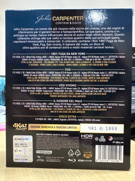 John Carpenter: 4Kult Prestige 4 Film Collection (4K UHD/Blu-Ray, Limited Edition, Region Free/B) USED