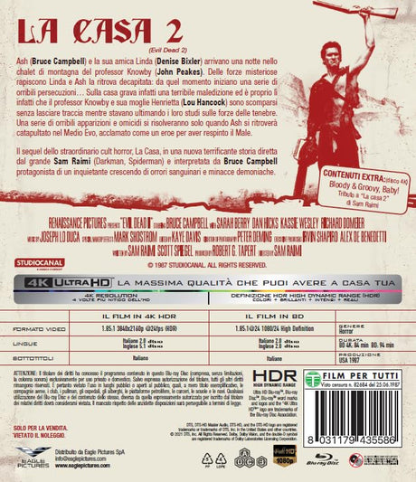 La Casa 2 aka Evil Dead II (4K UHD, Eagle Pictures Italy, Region Free/B) - New 4K UHD