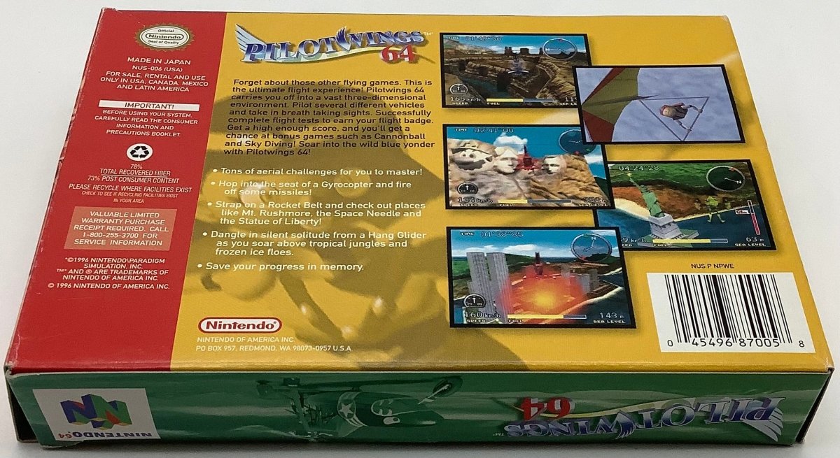 Pilotwings 64 [NO MANUAL] Nintendo 64 USED - Video Games - Nintendo 64