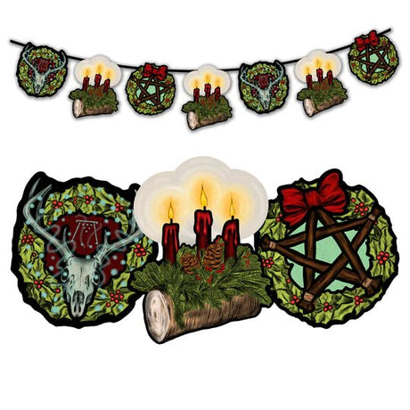 Retro Style Yule Holiday Cutout Decoration Hanging Banner - Posters/Stickers/Art