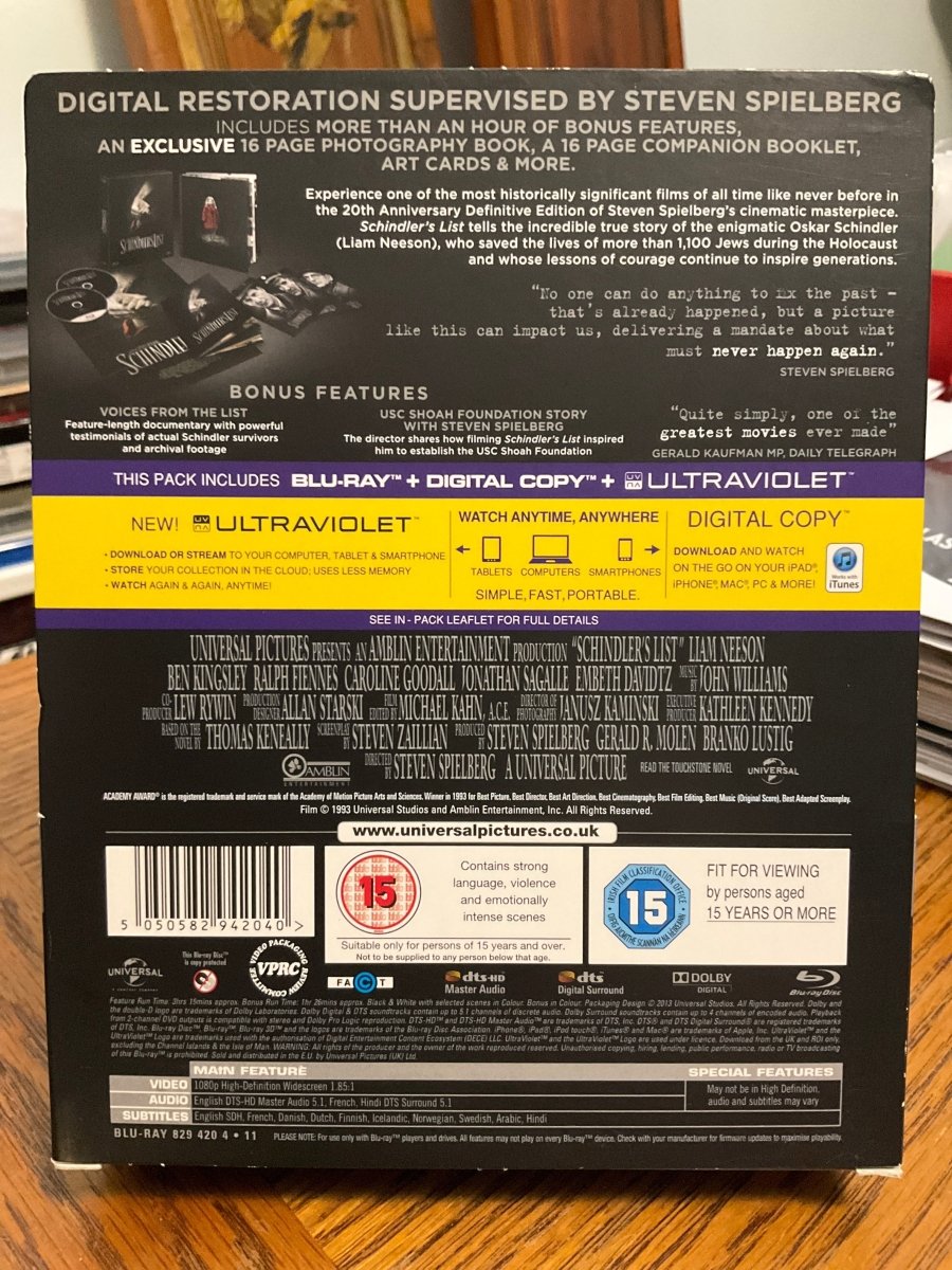 Schindler's List (Region B, 20th Anniversary Collector's Edition) *See Note* USED