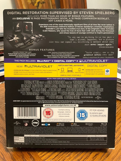 Schindler's List (Region B, 20th Anniversary Collector's Edition) *See Note* USED
