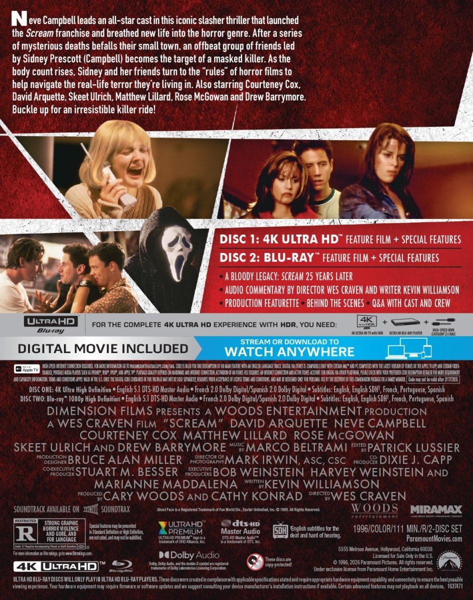 Scream (4K UHD, Limited Edition Reissue, Steelbook) - New 4K UHD