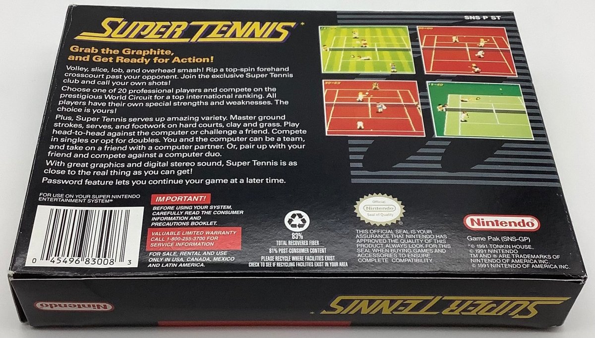 Super Tennis Super Nintendo USED - Video Games - Nintendo SNES